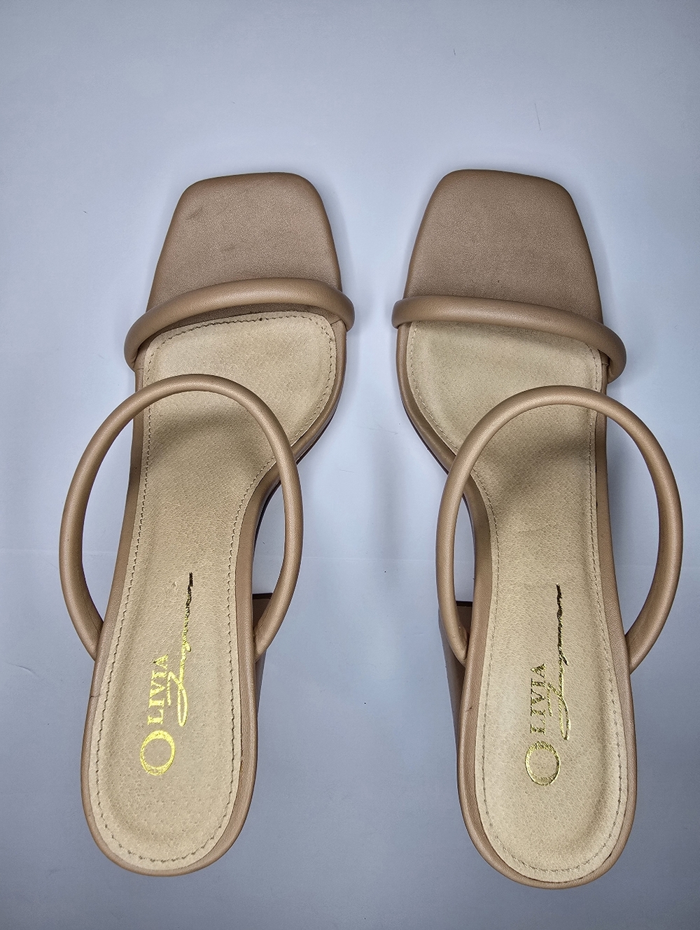 Olivia Brown Strappy Square Toe Heels Sandals Women’s 8.5 Beige - Picture 6 of 7